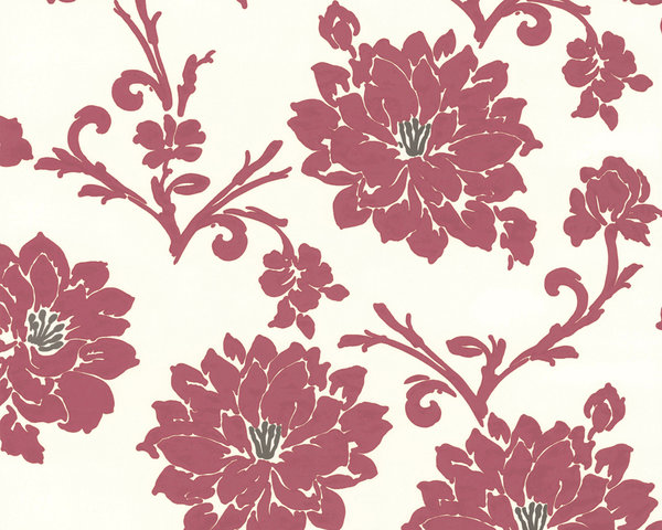 Livingwalls Vliestapete Flock Beige Creme Rot Floral Blumen 255655
